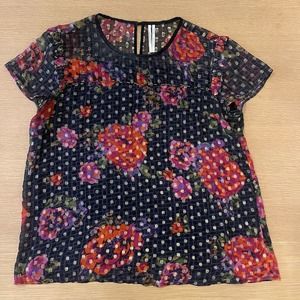 Women's Anthropologie Fiorella Blouse Sheer Floral Metallic Ruffle